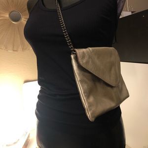 J Crew Leather Envelope Bag w/ bronze color chain